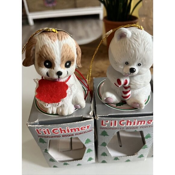 VINTAGE LIL CHIMER BISQUE PORCELAIN CHRISTMAS ORNAMENTS - Picture 2 of 7
